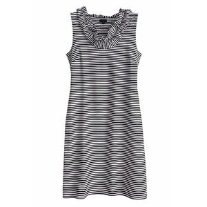 Talbots Ruffle Neck Stripe Dress M NWT Black White Cotton MSRP $90